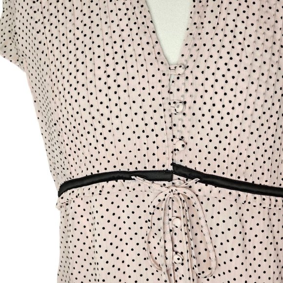 Y2K Large Light Pink Chirron Swiss Dot Blouse Pontuck Pleats Sheer Cap Sleeve - Picture 2 of 9